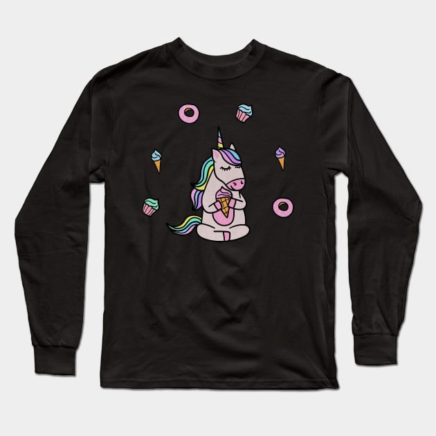 Cute Unicorn Yoga Meditating, Dessert Lover Long Sleeve T-Shirt by dukito